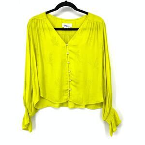 Anthropologie Yellow Blouse Button Front Ruffle Sleeve Boho Lightweight Sz PS